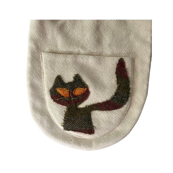 Adorable cat tote bag linen and cotton with front pocket handmade and beautiful! - Picture 2 of 7